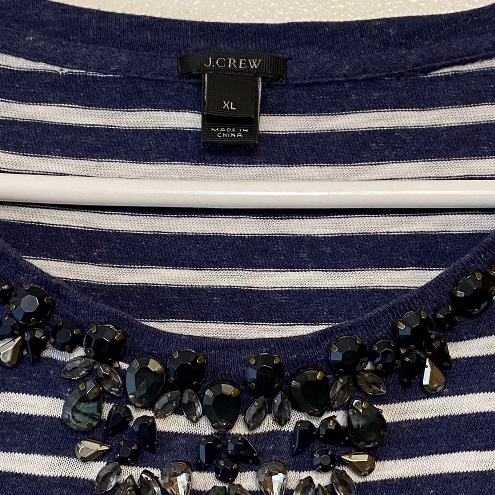 J.Crew navy & white jeweled bling striped t-shirt - Picture 3 of 7